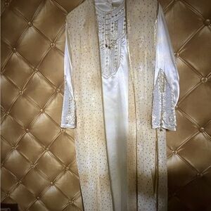 Elegant Cream Kaftan with Gold Accents